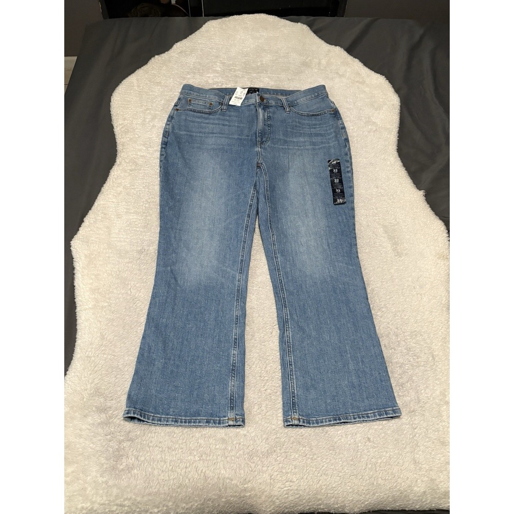 New J Crew Mid Rise Flare Crop Blue Denim Women's Jeans Size 32‎ Pants Stretch